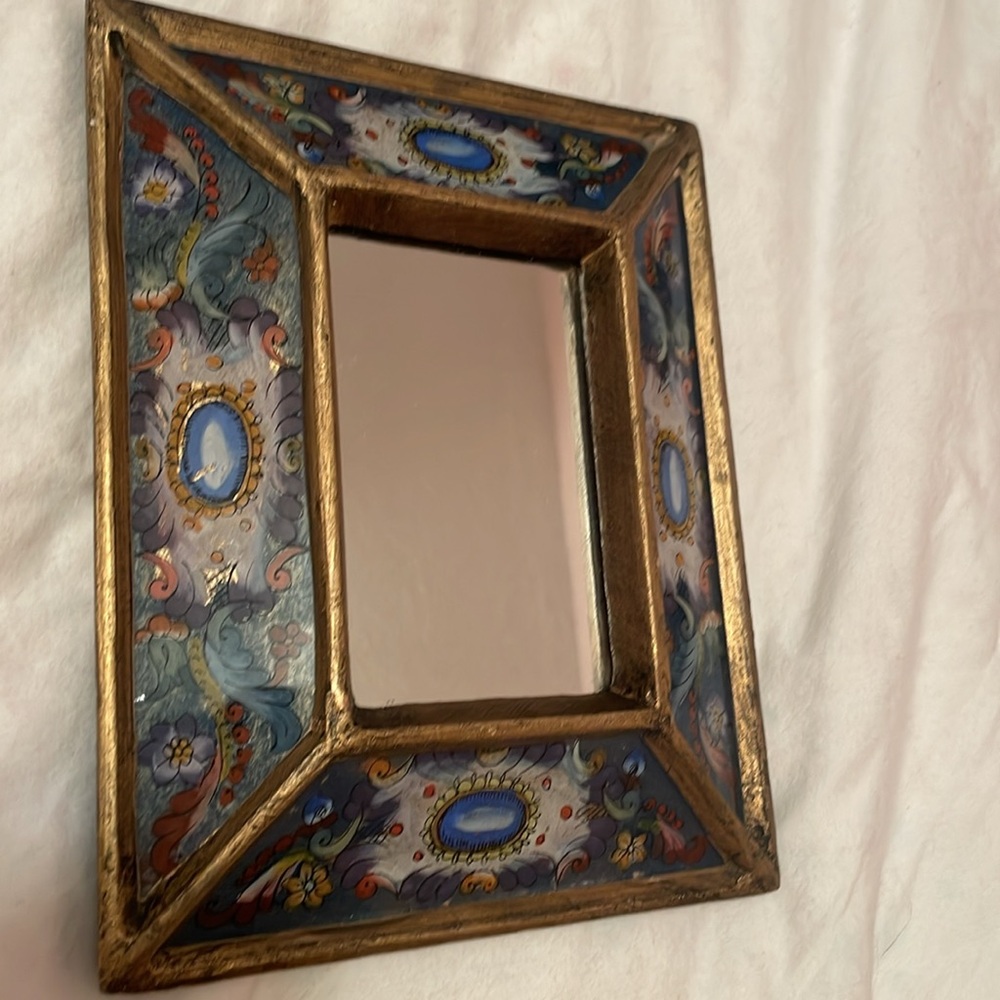 Vintage Ornate Gold and Blue Mirror Frame - Picture 4 of 10